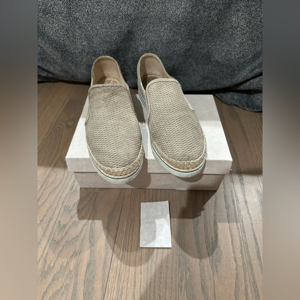 Jimmy Choo Slip Ons Metallic Embossed Suede Light Gold EU Size 42